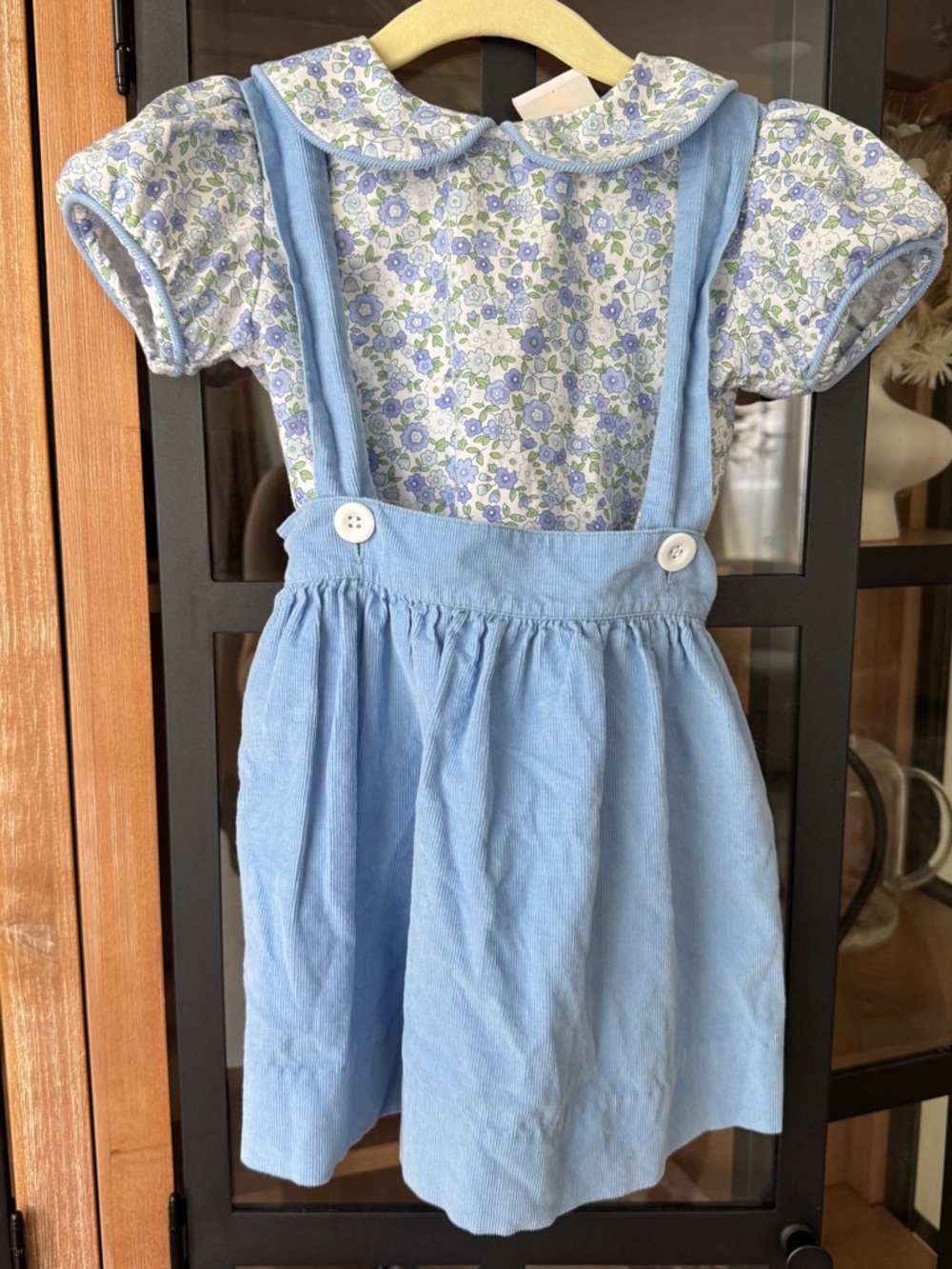 Stitchy Fish dress pinafore short sleeve floral top corduroy overalls collar tee